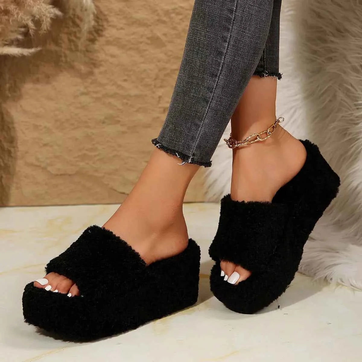 Open Toe Wedge Platform Slippers