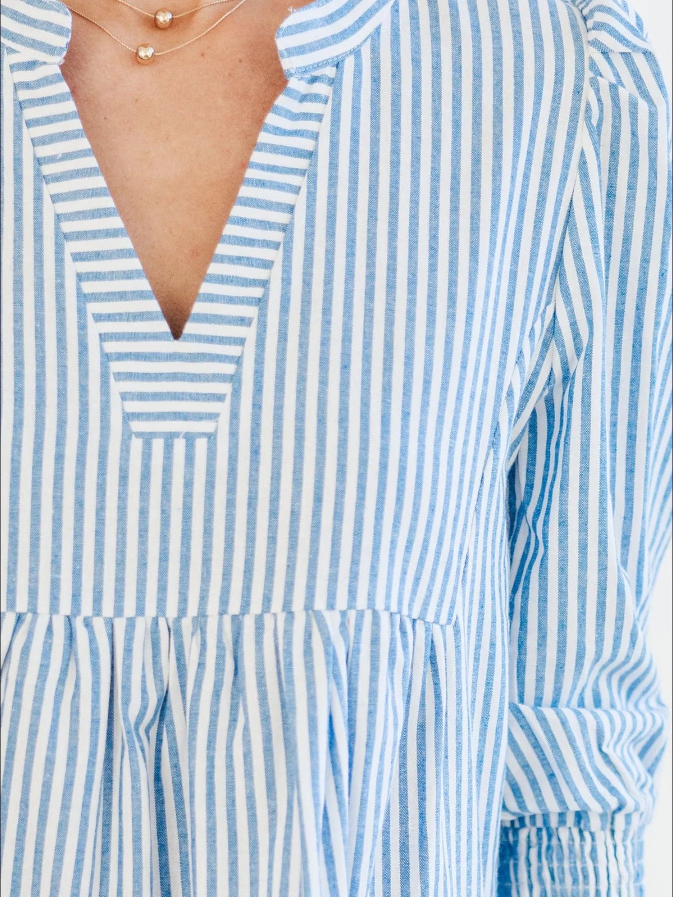 Striped Tiered Flounce Sleeve Shirt Dress.