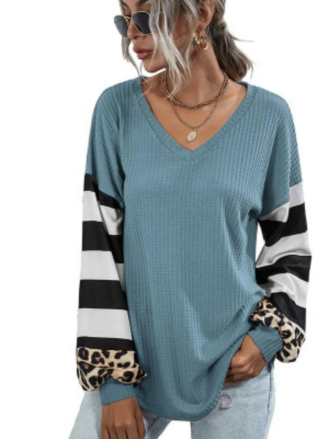 Leopard Striped Waffle-Knit Top.