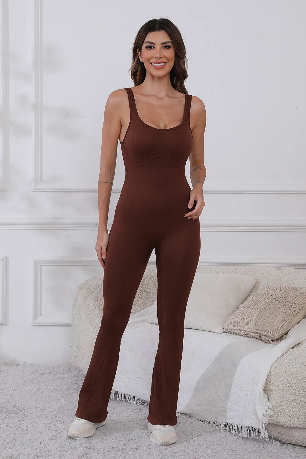 Scoop Neck Wide Strap Active Jumpsuit.