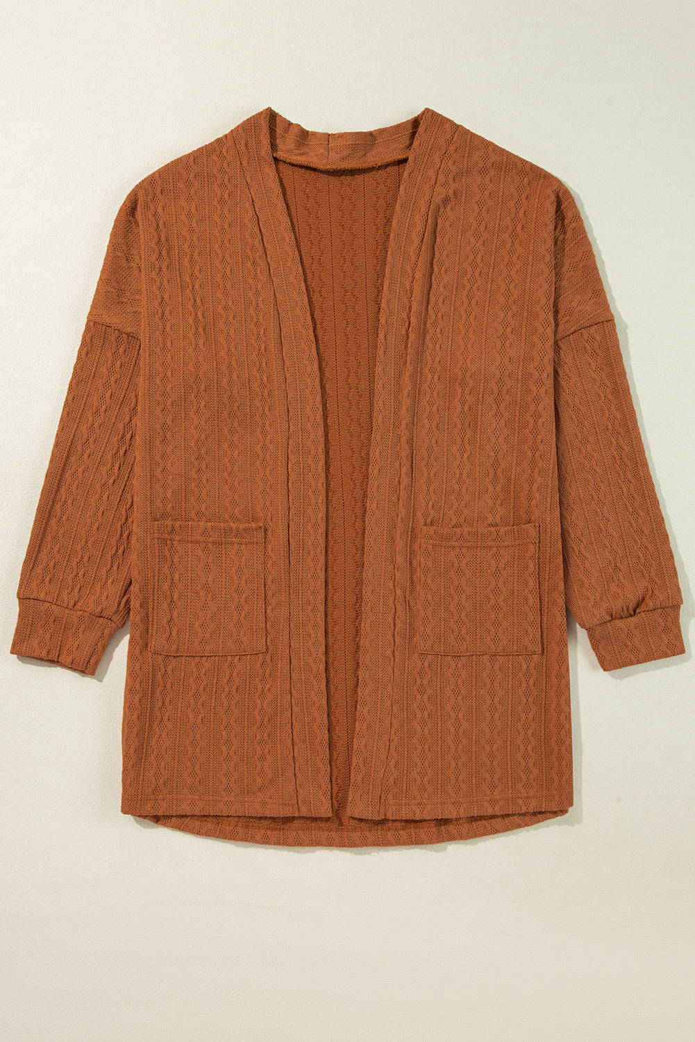 Chestnut Textured Knit Side Pockets Open Front Cardigan Dear-Lover Dropshipping