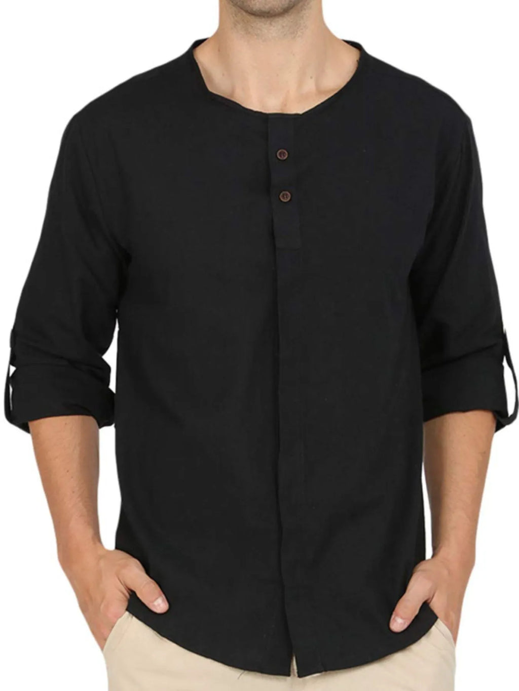 Elegant Roll-Up Sleeve Linen Blend Polo Shirt for men.