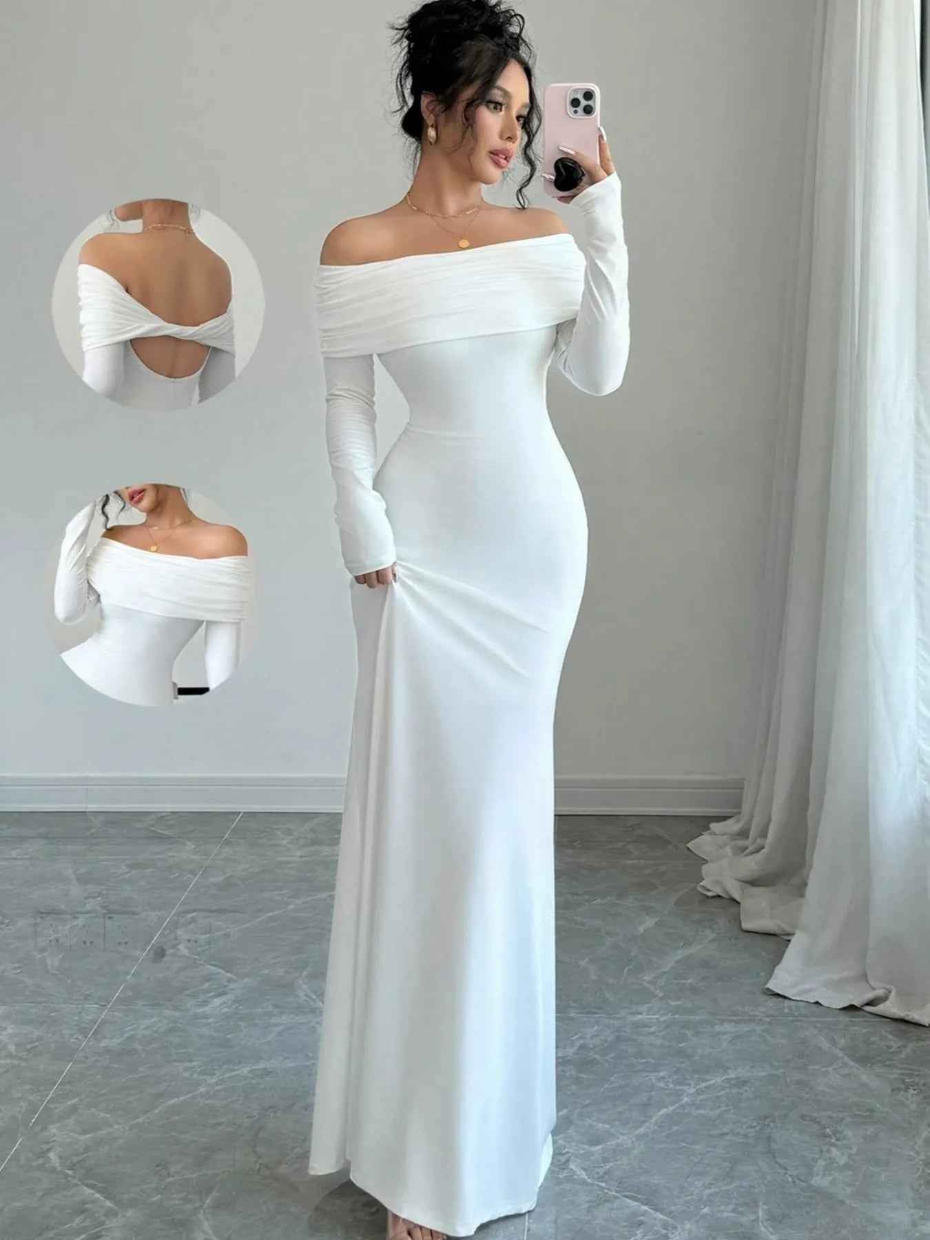 Off-Shoulder Long Sleeve Bodycon Maxi Dress