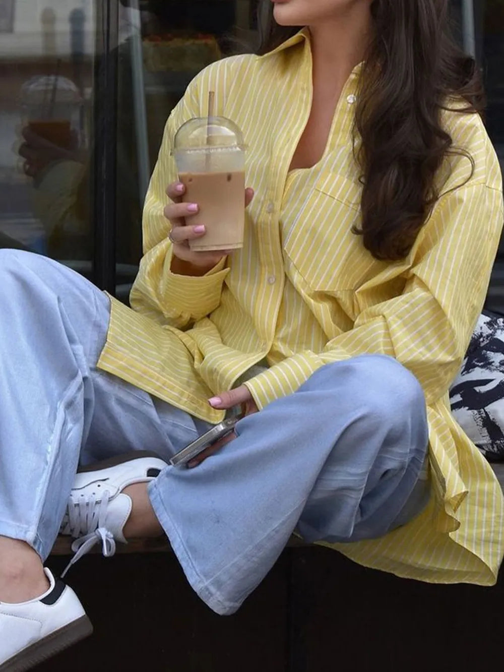 Devine Striped Collared Neck Long Sleeve Shirt.