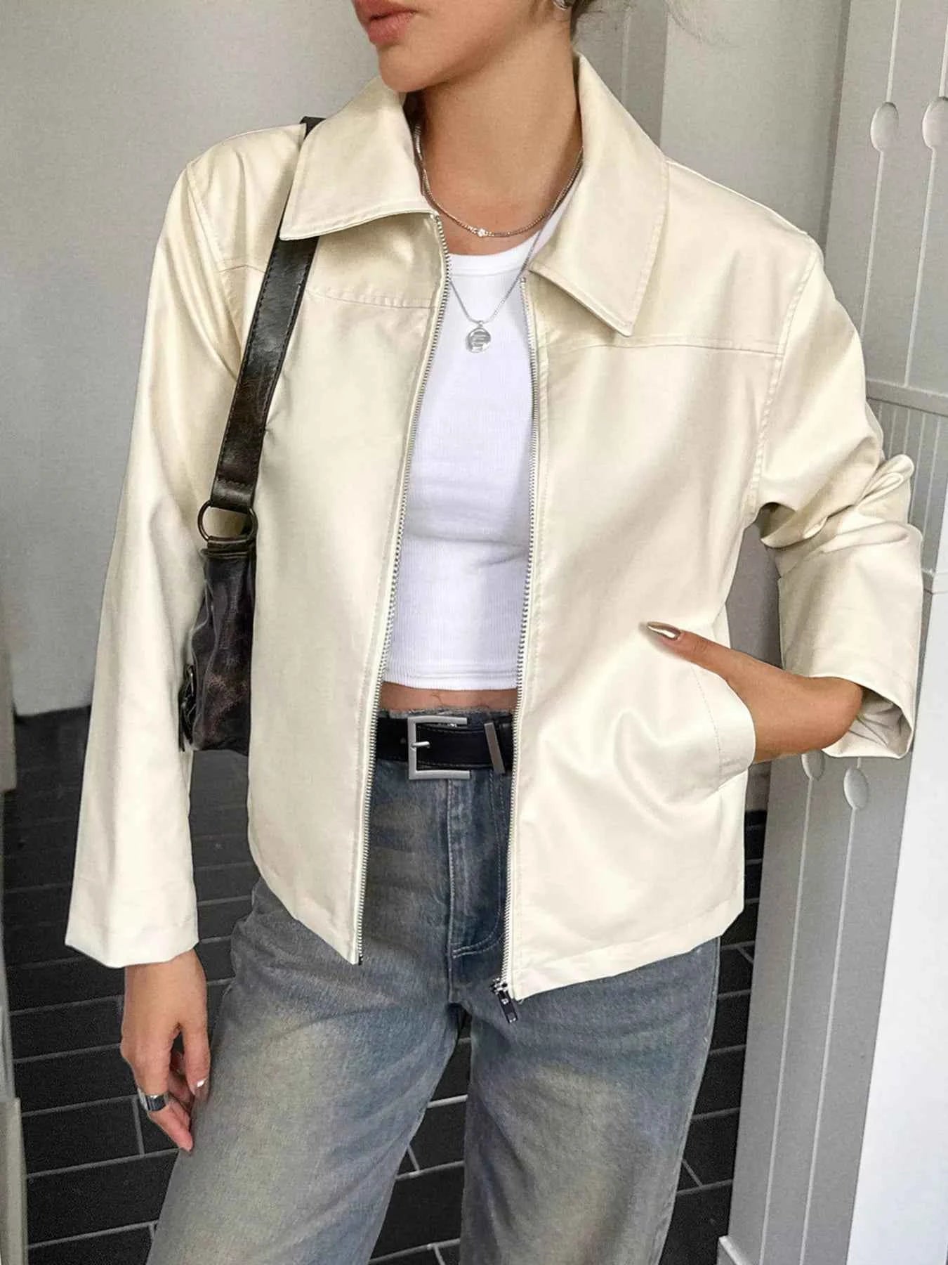 Zip Up Leather Jacket