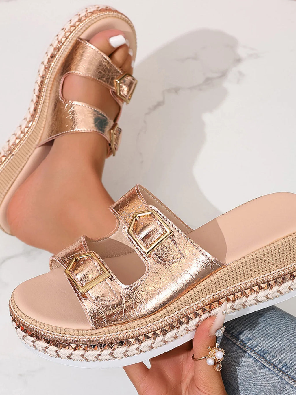 Platform Double Buckle Sandals.