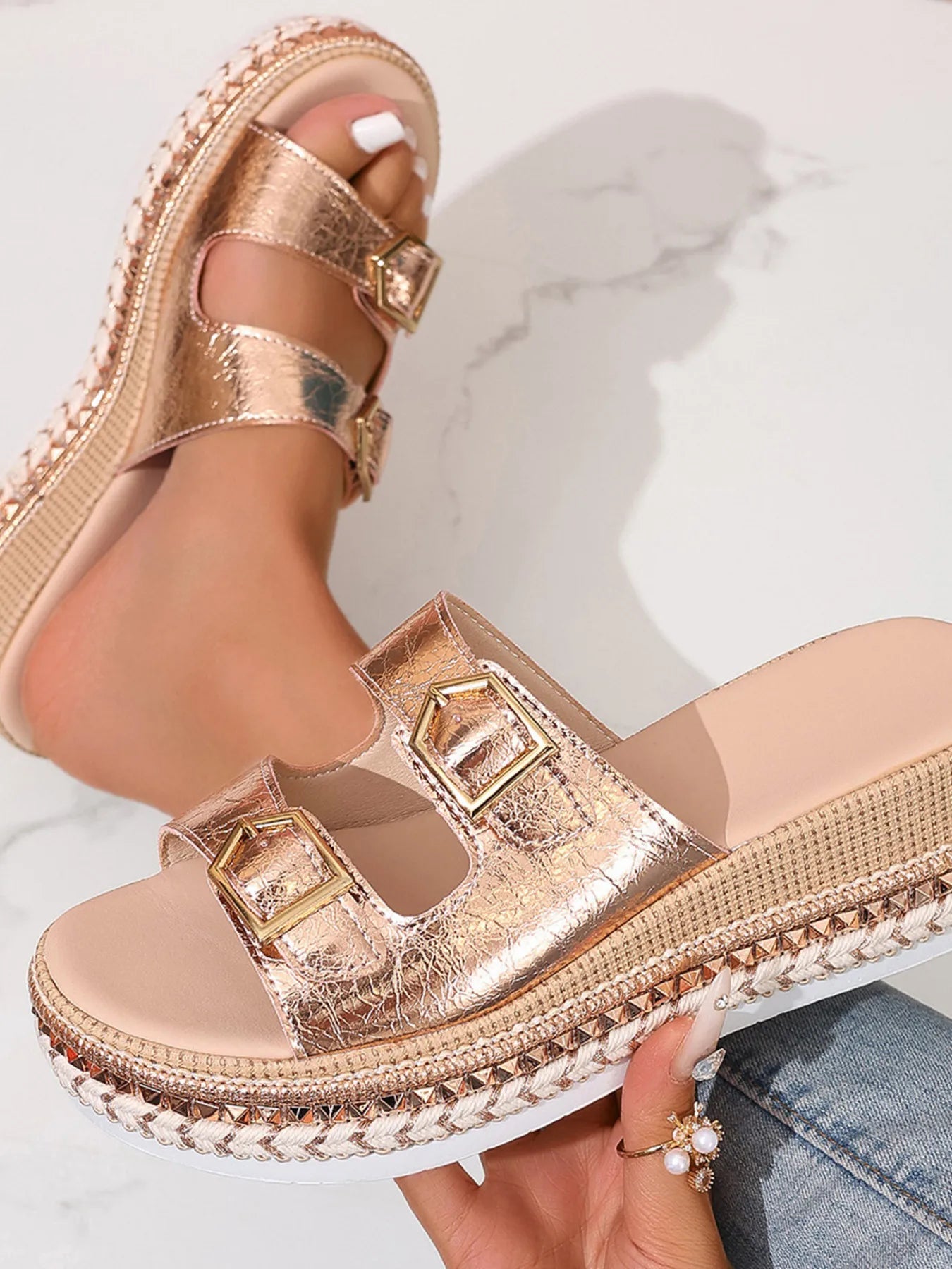 Platform Double Buckle Sandals.