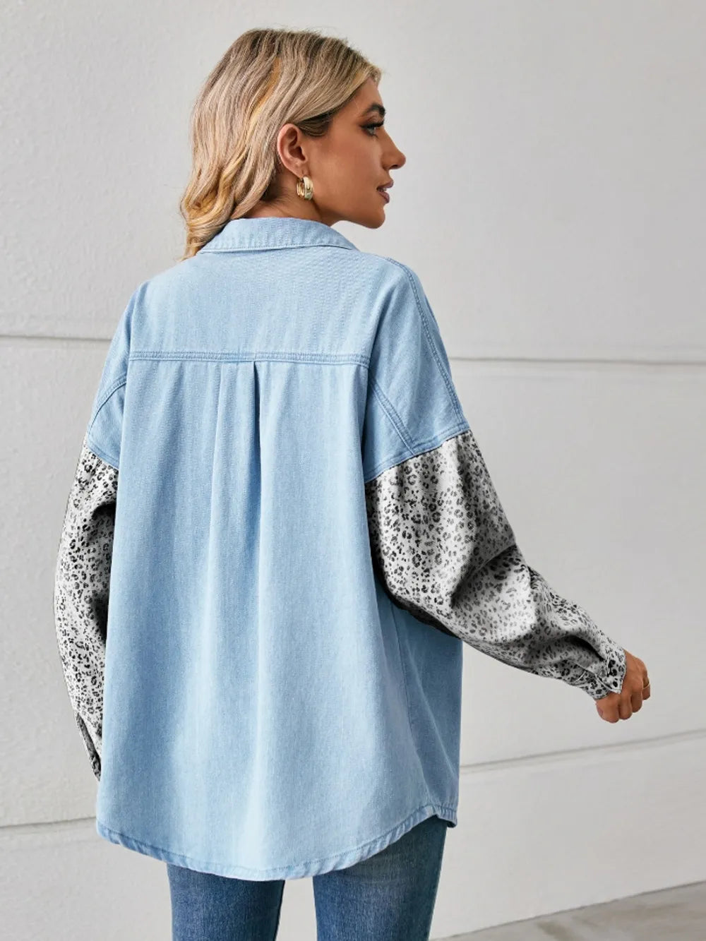 Leopard Button Up Denim Jacket.
