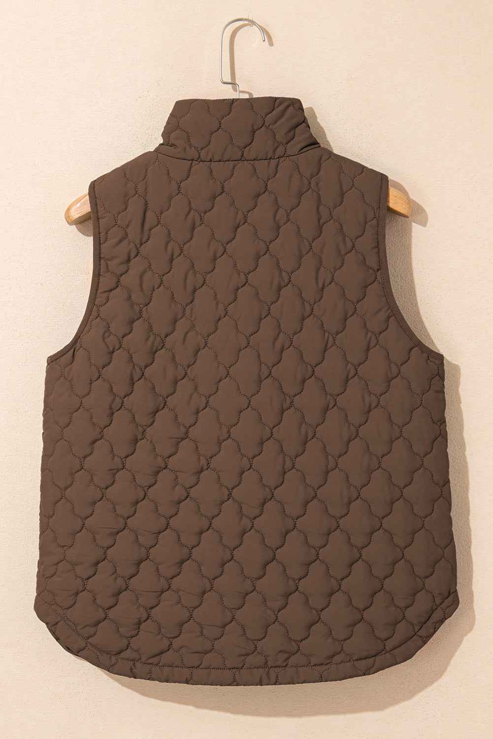 Dark Brown Flower Shape Quilted Snap Button Zip Up Winter Vest