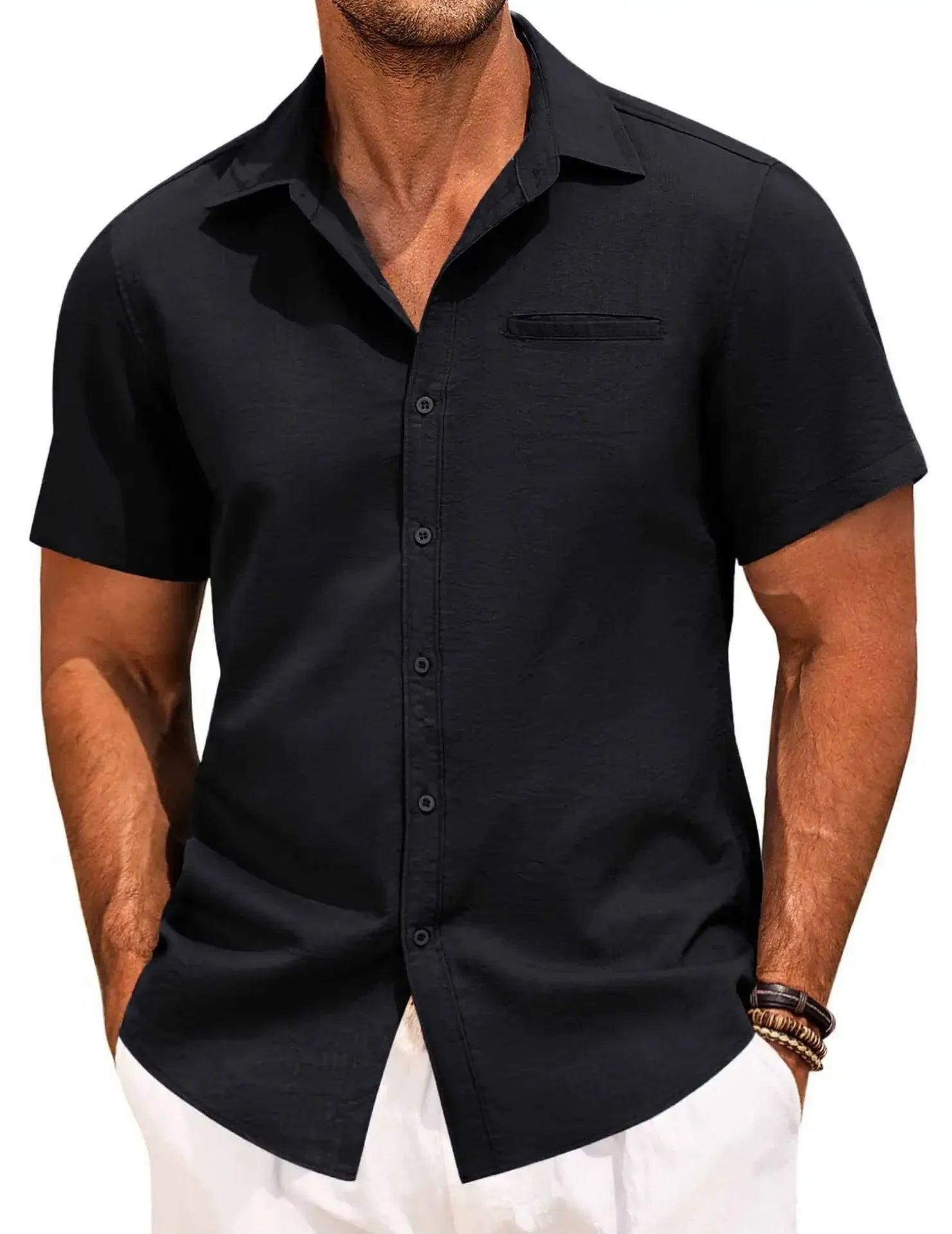 Men's Plus Size Classic Short Sleeve Button Down Shirt.