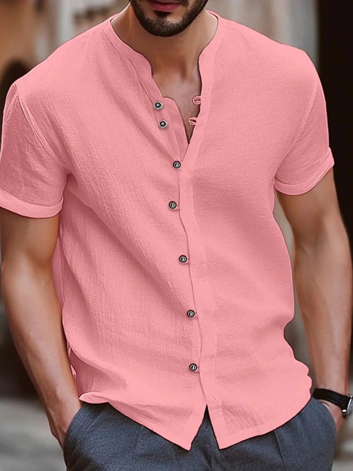 Men's Full Size Button Up Short Sleeve Shirt Plus Size.