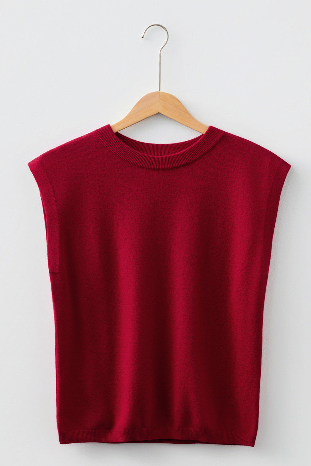 Racing Red Solid Color Crew Neck Knit Cap Sleeve Sweater Dear-Lover Dropshipping