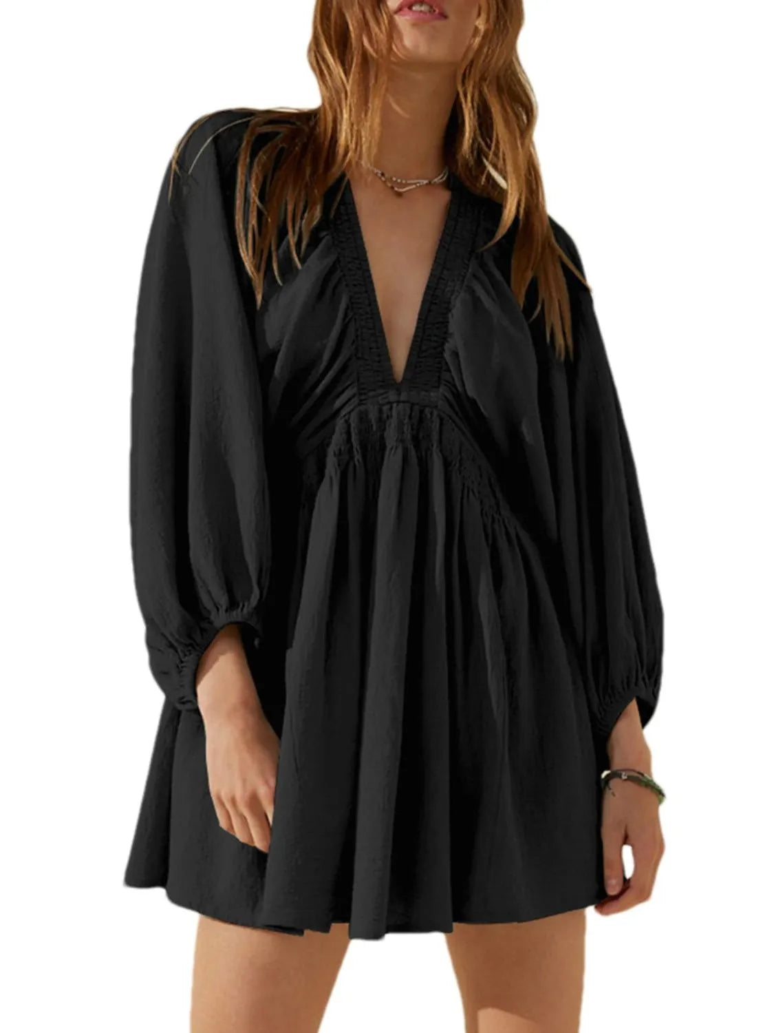 Textured V-Neck Mini Dress.