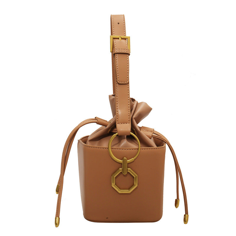 Small Drawstring Bucket Bag with Crossbody Strap