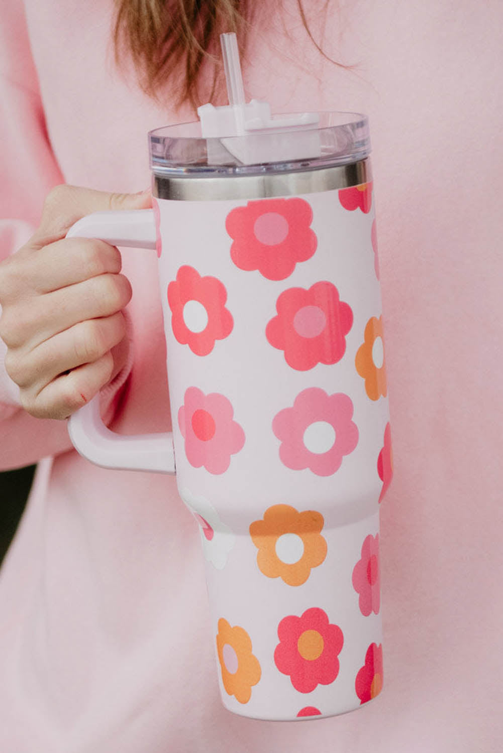 Multicolor Flower Print Handled Stainless Steel Vacuum Cup 40oz Dear-Lover Dropshipping