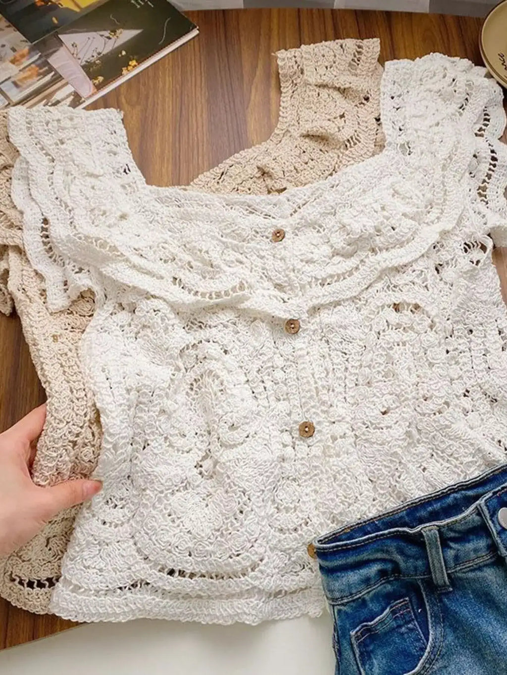 Crochet Lace Button Up Cardigan.