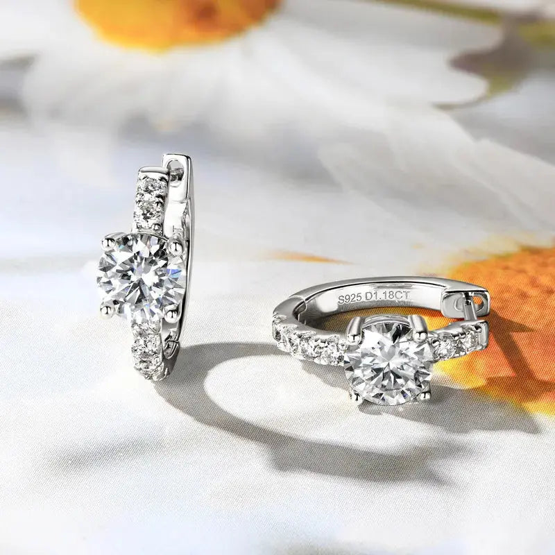 2.36 Carat Moissanite Zircon 925 Sterling Silver Hoop Earrings.