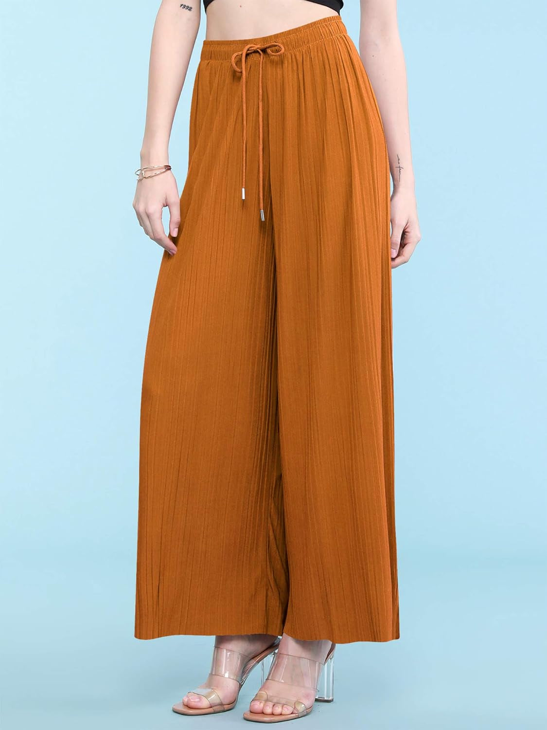 Made by Johnny Women'S Pleated Wide Leg Palazzo Pants with Drawstring