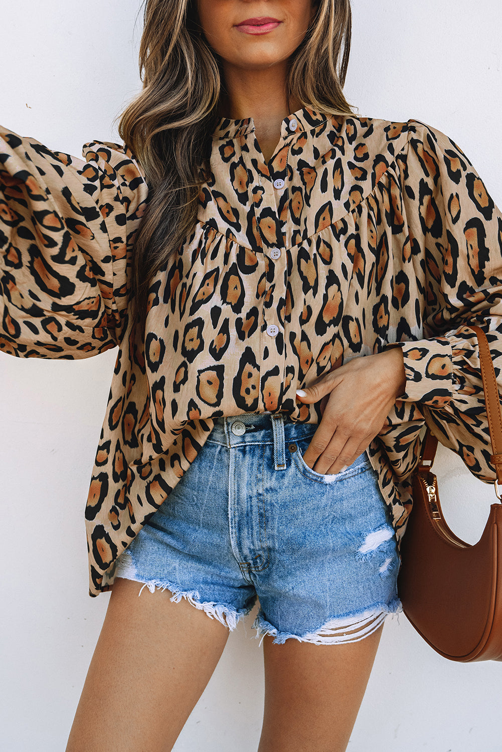 Light French Beige Oversized Leopard Print Balloon Sleeve Casual Shirt Dear-Lover Dropshipping