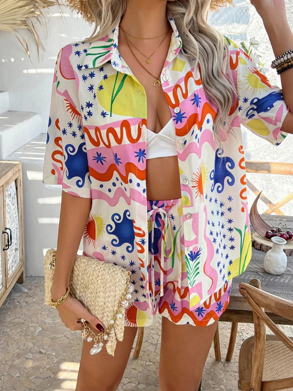 Buttoned Shirt and Shorts Set - CHIC TB