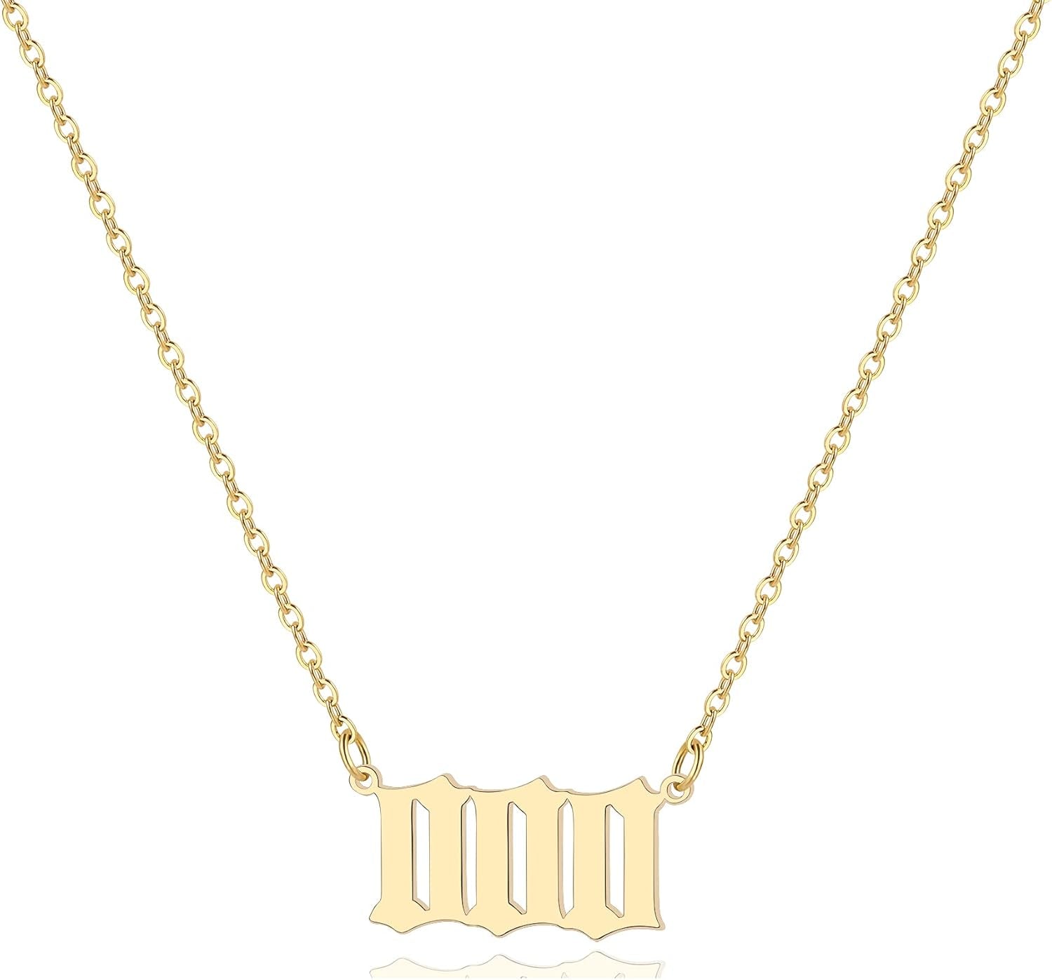 Angel Number Necklace for Women, 18K Gold Plated 000 111 222 333 444 555 666 777 888 999 Necklace Numerology Jewelry