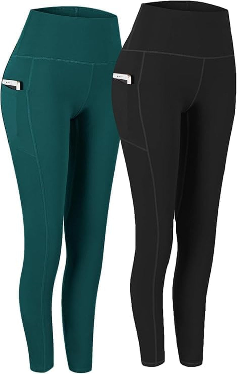 Fengbay 2 Pack High Waist Yoga Pants with Pockets, Tummy Control Workout Running Yoga Leggings for Women