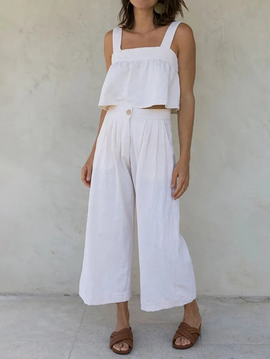 Square Neck Wide Strap Top and Pants Set - CHIC TB