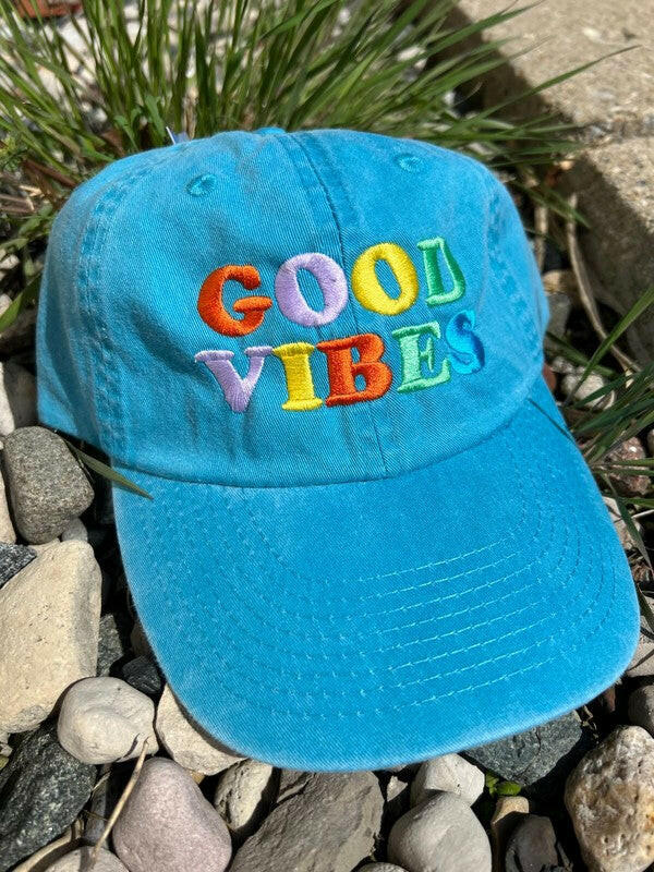 Colorful GOOD VIBES Embroidered Hat.