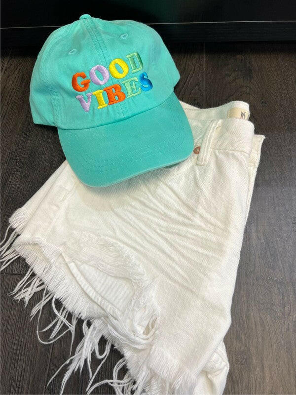 Colorful GOOD VIBES Embroidered Hat.