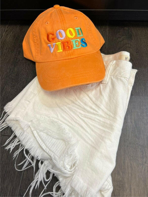 Colorful GOOD VIBES Embroidered Hat.