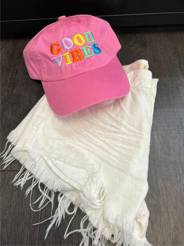 Colorful GOOD VIBES Embroidered Hat.