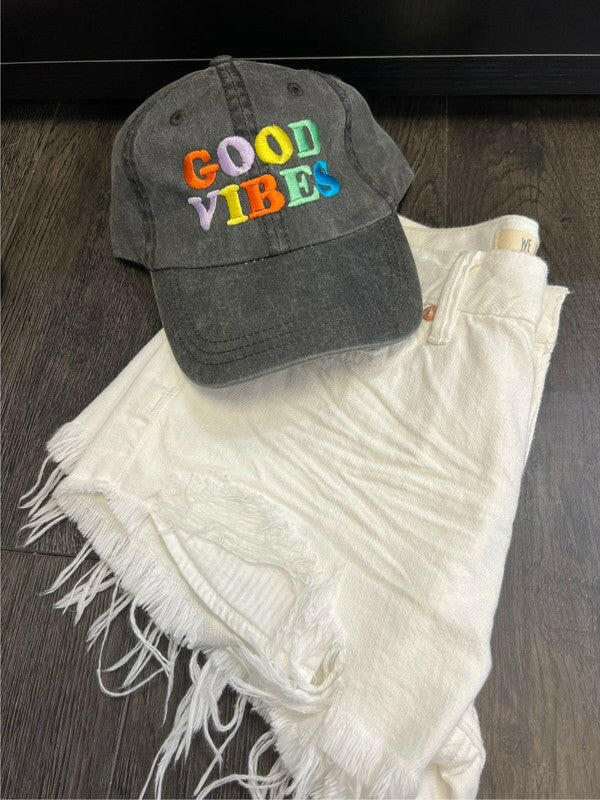 Colorful GOOD VIBES Embroidered Hat.