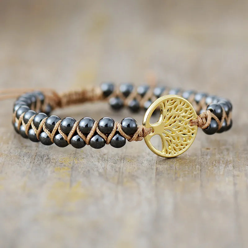 Alloy Natural Stone Braided Bracelet.