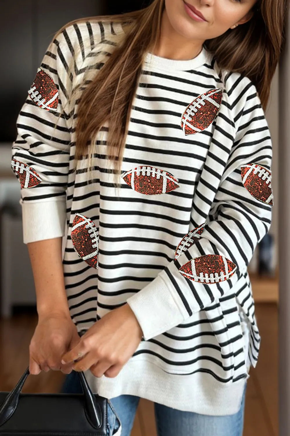Football Striped Long Sleeve Sweatshirt.