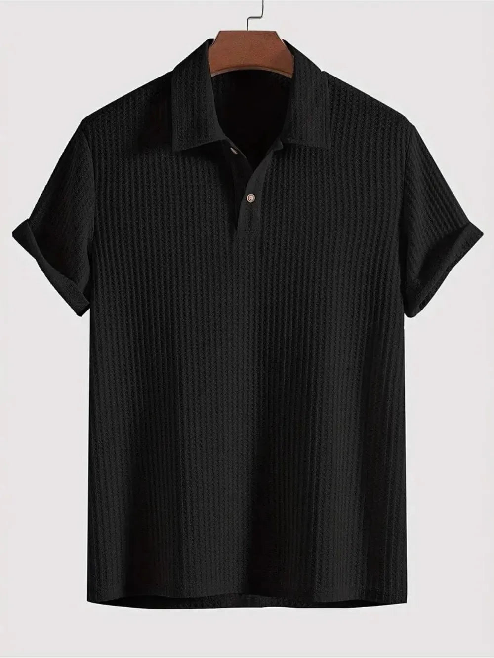 Men's Waffle-Knit Collared Neck Short Sleeve Polo.