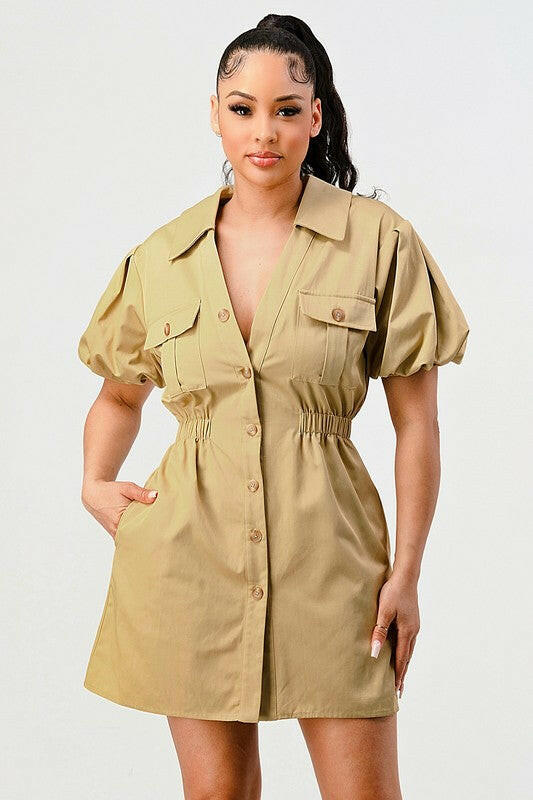 Casual but trendy safari mini dress.