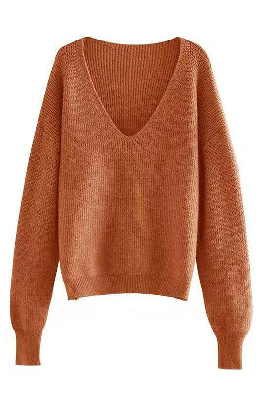 Ribbed v neck sweater.