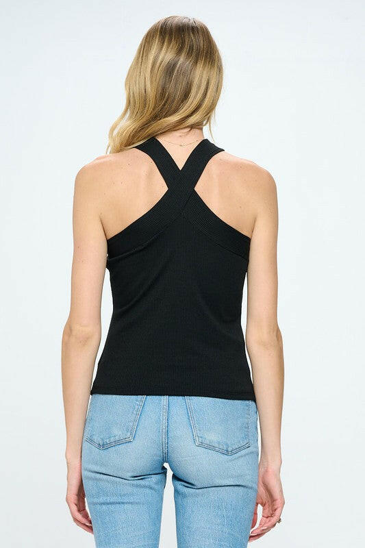 Knit Criss Cross Sleeveless Top.