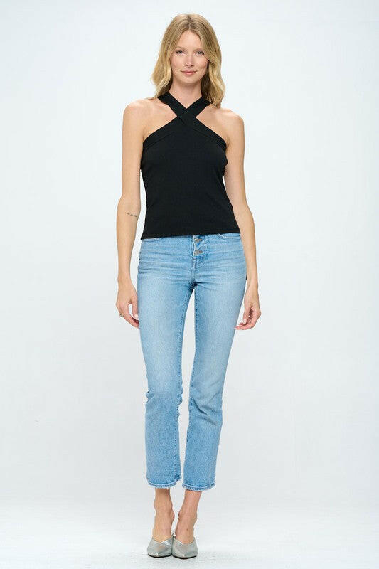 Knit Criss Cross Sleeveless Top.