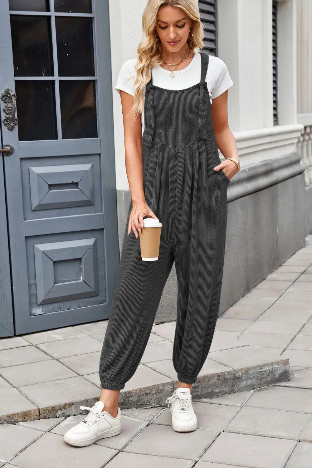 Lovelet Knotted Strap Overalls with Pockets.