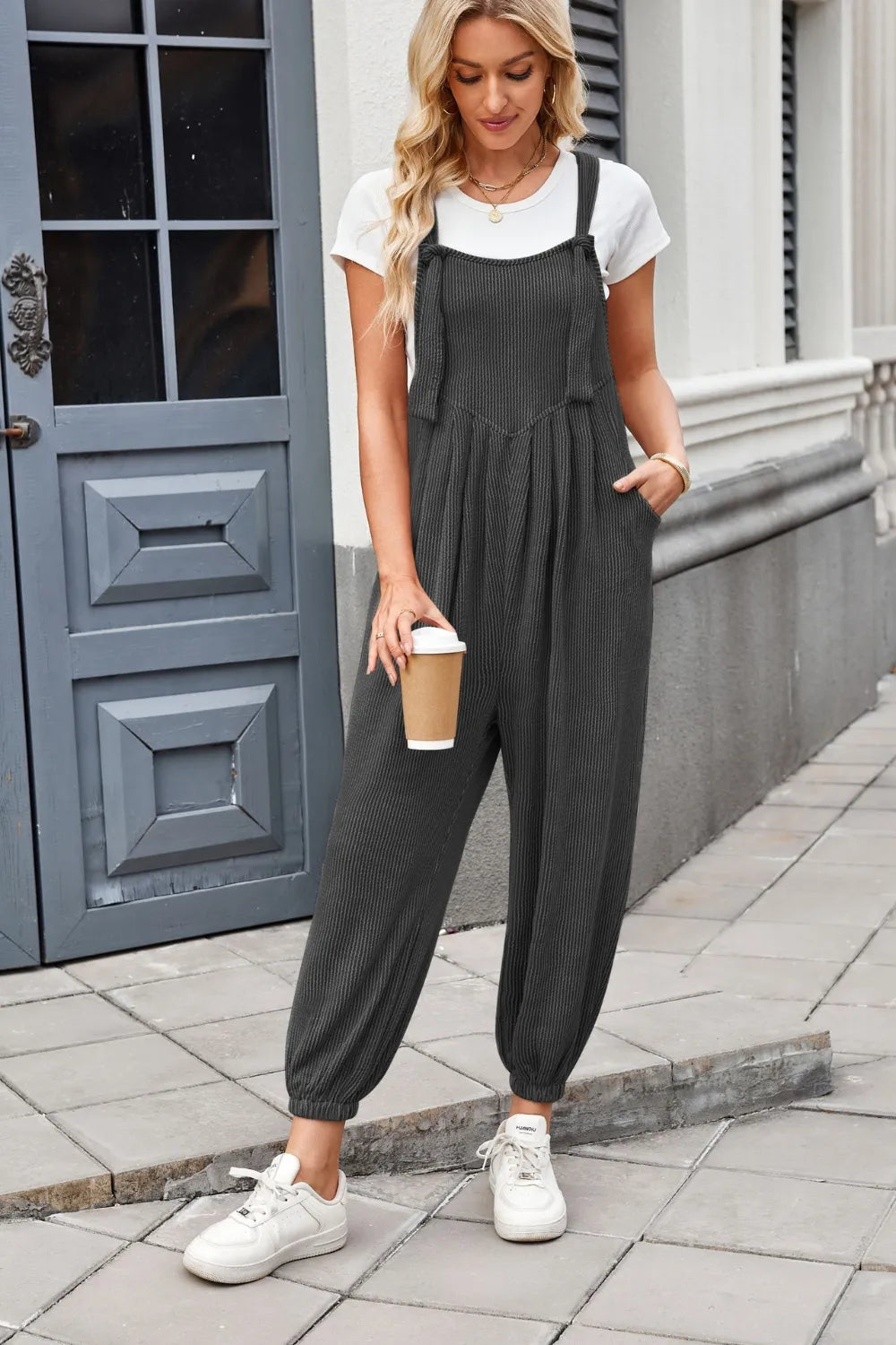 Lovelet Knotted Strap Overalls with Pockets - CHIC TB