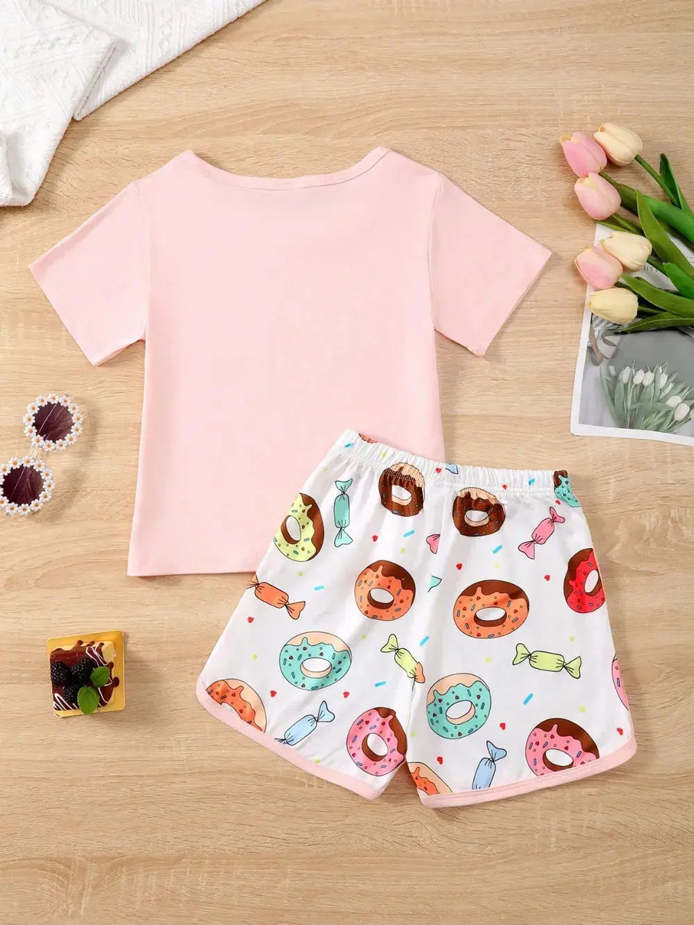 Children's Donut Round Neck Top and Pants Set.