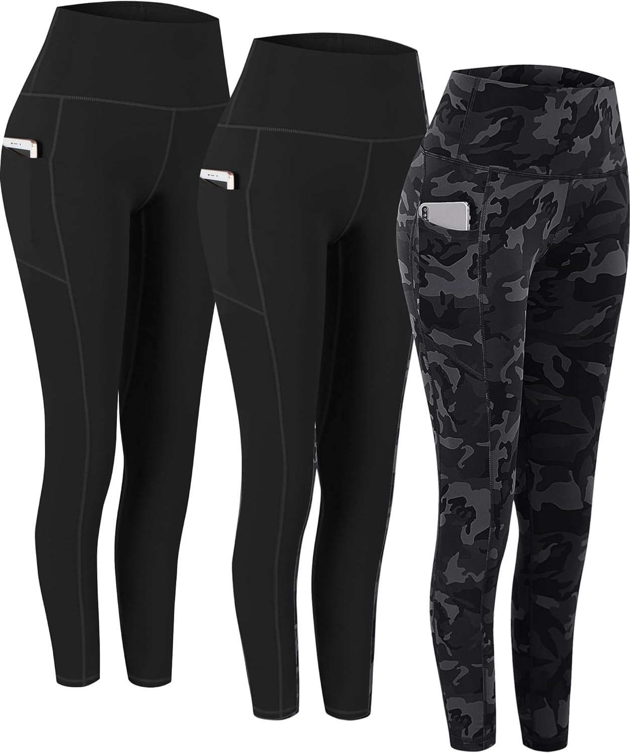 Fengbay 2 Pack High Waist Yoga Pants with Pockets, Tummy Control Workout Running Yoga Leggings for Women