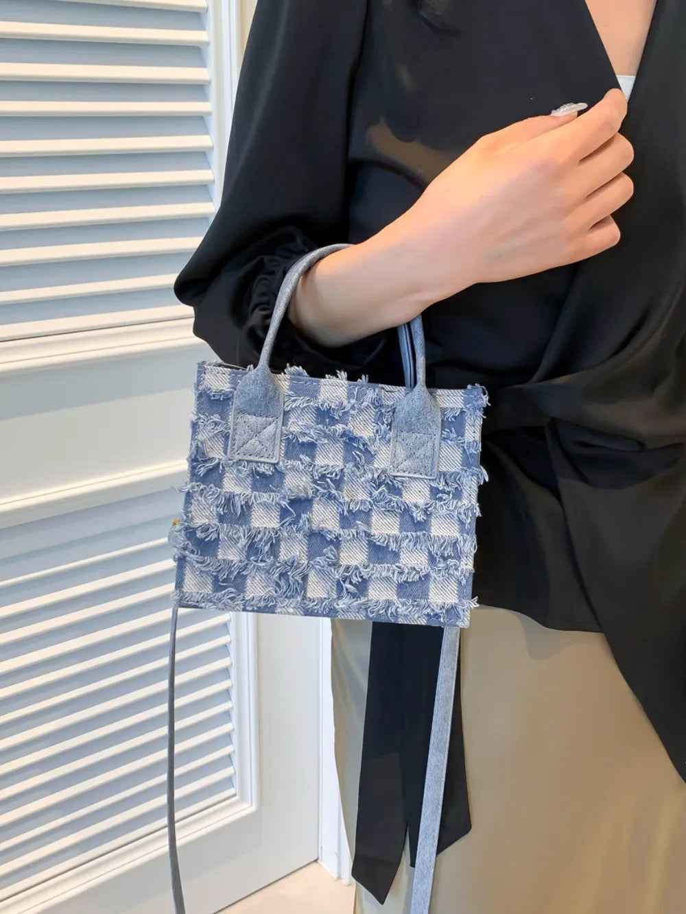 Raw Edge Plaid Shoulder Bag