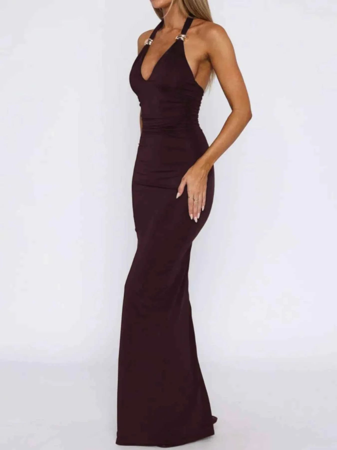 Slit Back Halter Neck Maxi Dress.