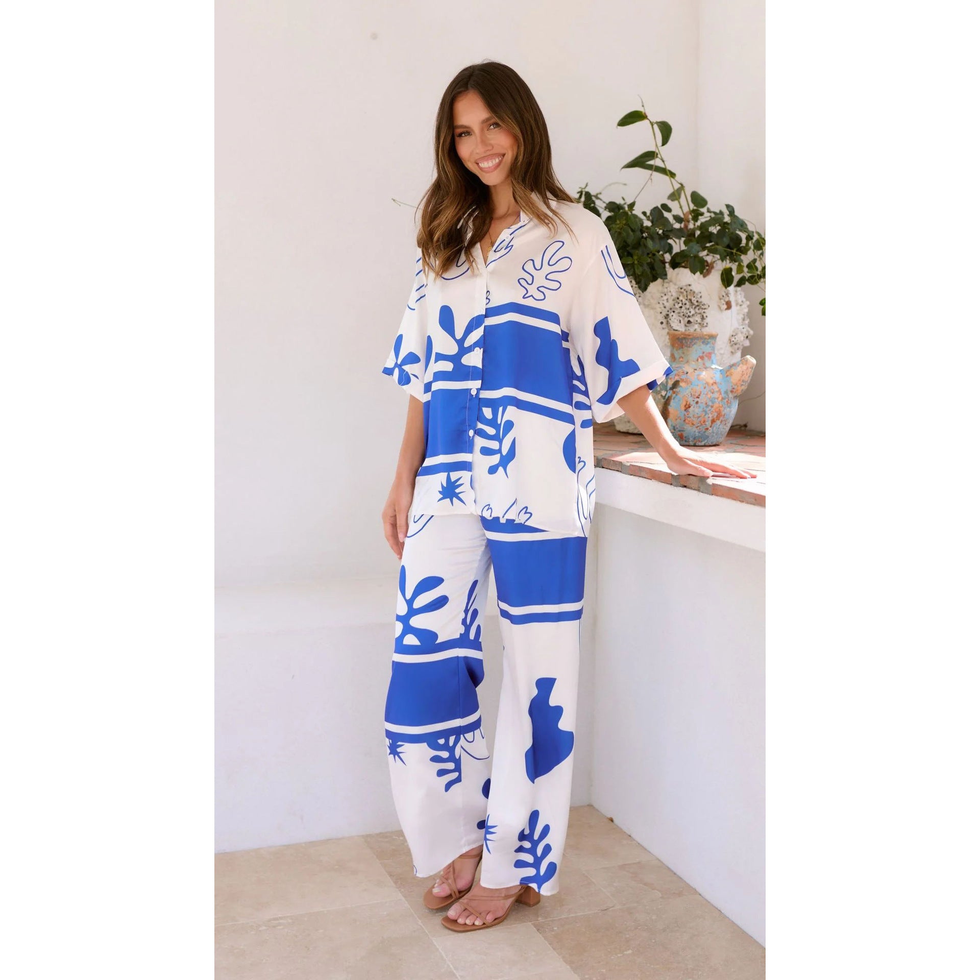 Autumn Winter New Turn-down Collar Casual Fashion Set INS Home Loose Two-piece Set