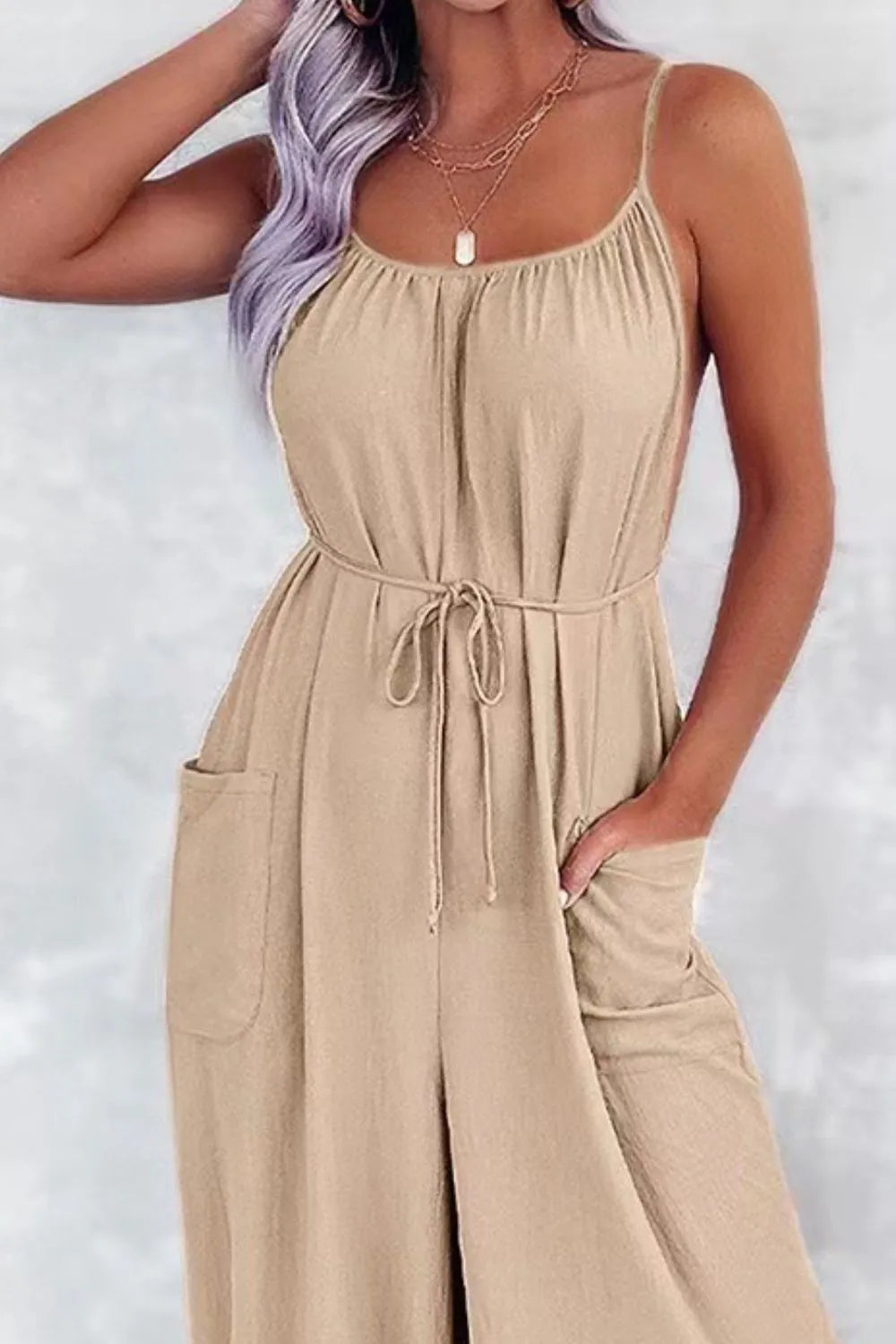 Strap Wide Leg Jumpsuit with Pockets.