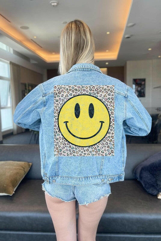 HAPPY LEOPARD DENIM JEAN JACKET.