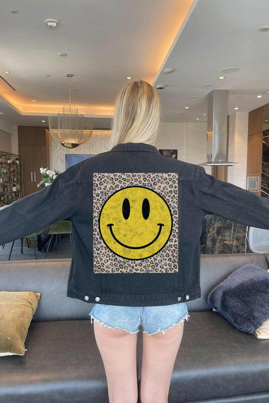 HAPPY LEOPARD DENIM JEAN JACKET.