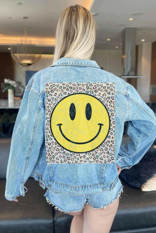 HAPPY LEOPARD DENIM JEAN JACKET.